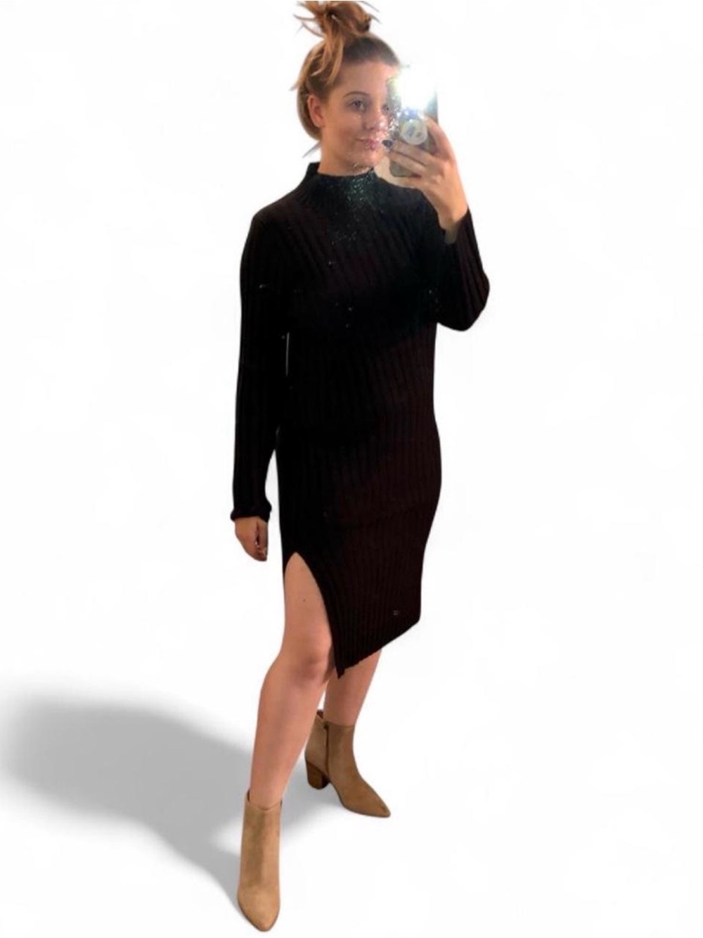 BP. Black Ribbed Mock Neck Long Sleeve Sweater Dress M